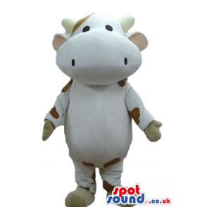 Happy fat white cow with brown spots - Custom Mascots