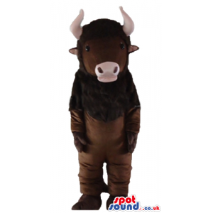 Brown bull with white horns and a pink mouth - Custom Mascots