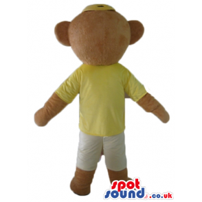 Fashionable beige bear wearing yellow-framed dark glasses, a