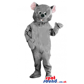 Happy grey mouse mascot with round black nose and eyes - Custom