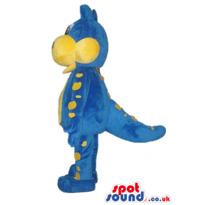 Blue and yellow dino with yellow belly with letter d on it -