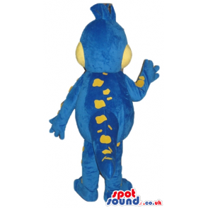 Blue and yellow dino with yellow belly with letter d on it -