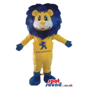 Yellow lion with blue hair dressed in a yellow suit with