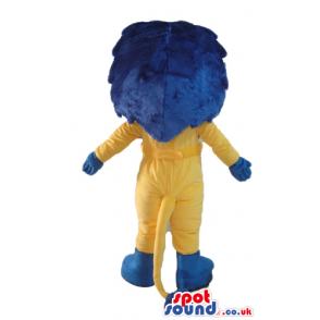 Yellow lion with blue hair dressed in a yellow suit with