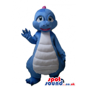 Blue dino with white belly and violet plaques on back and head