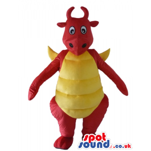 Red dragon with red horns and a yellow belly - Custom Mascots