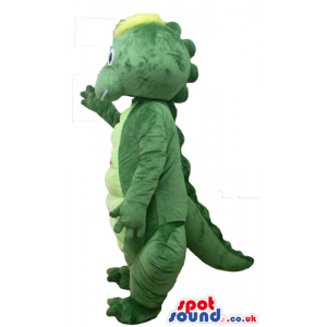 Happy green crocodile with yellow hair - Custom Mascots