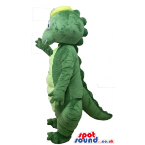 Happy green crocodile with yellow hair - Custom Mascots