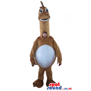 Mascot costume of brown dino with white belly - Custom Mascots