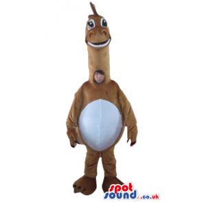 Mascot costume of brown dino with white belly - Custom Mascots