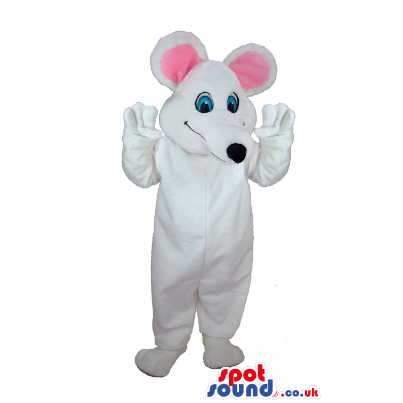 White mouse mascot with big smile and big pink ears. - Custom