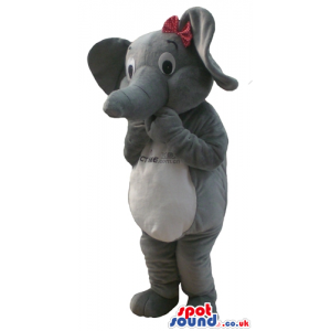 Grey elephant with small red ribbon on the head - Custom Mascots