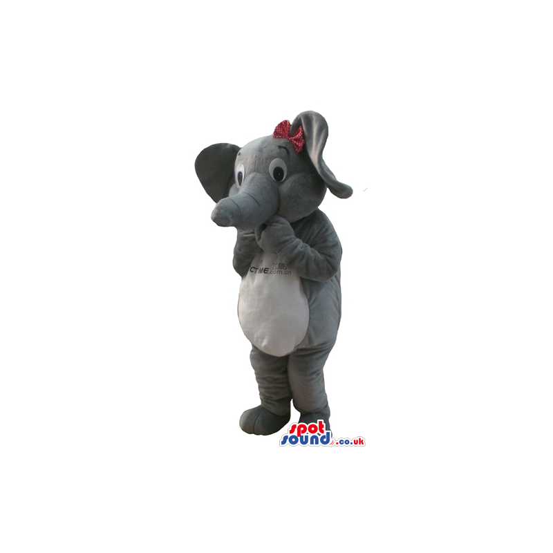 Grey elephant with small red ribbon on the head - Custom Mascots