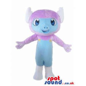 Purple elephant with light blue face, big eyes, white ears and