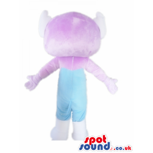 Purple elephant with light blue face, big eyes, white ears and