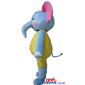 Light-blue elephant with pink ears wearing a pink bow and a