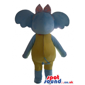 Light-blue elephant with pink ears wearing a pink bow and a