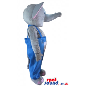 Grey elephant with pink ears in blue gardener trousers - Custom