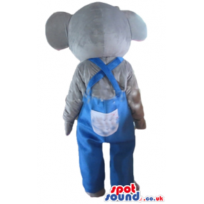 Grey elephant with pink ears in blue gardener trousers - Custom