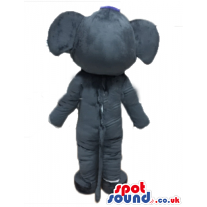 Mascot costume of a dark grey elephant with blue hair - Custom