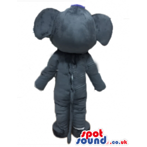 Mascot costume of a dark grey elephant with blue hair - Custom