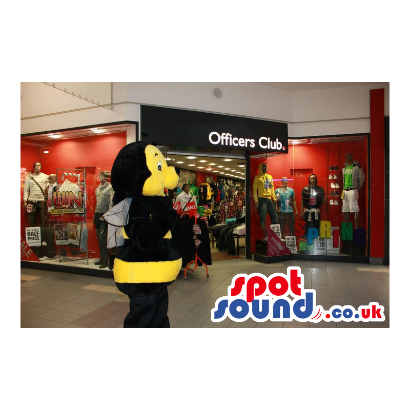 Buy Mascots Costumes in UK - Black and yellow bee costume with smile ...