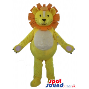 Yellow lion with white belly and orange hair - Custom Mascots