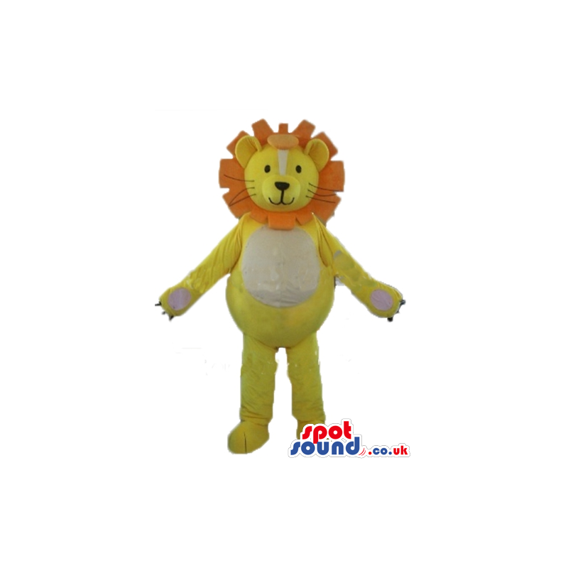 Yellow lion with white belly and orange hair - Custom Mascots