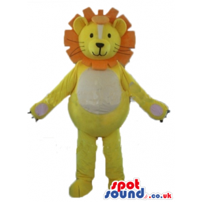 Yellow lion with white belly and orange hair - Custom Mascots