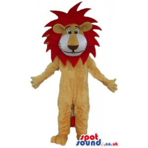 Beige lion with white mouth and long red hair - Custom Mascots