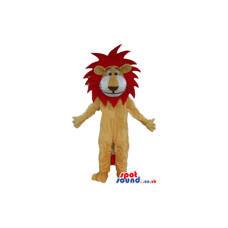 Beige lion with white mouth and long red hair - Custom Mascots