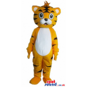 Mascot costume of a tiger with a white belly - Custom Mascots