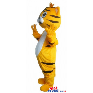 Mascot costume of a tiger with a white belly - Custom Mascots