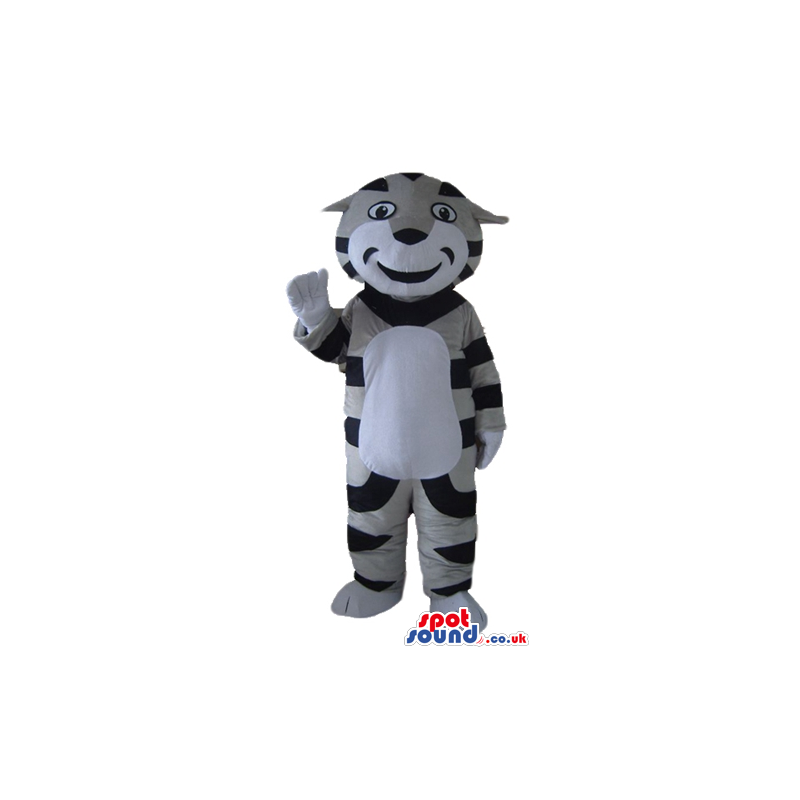 Grey and black tiger with a white belly - Custom Mascots