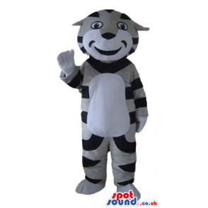 Grey and black tiger with a white belly - Custom Mascots