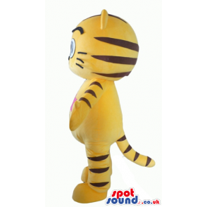 Yellow tiger with big black eyes and a pink star on the chest -