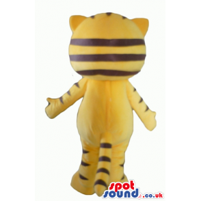 Yellow tiger with big black eyes and a pink star on the chest -