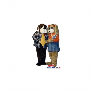 SPOTSOUND UK Mascot of the day : Brown And Black Dog Mascots In Girl And Boy Clothes. Discover our #spotsound #uk #mascots and all other Dog mascotson our webiste : https://bit.ly/3sKy4o1817. #mascot #costume #party #marketing #events #mascots https://www.spotsound.co.uk/dog-mascots/4225-brown-and-black-dog-mascots-in-girl-and-boy-clothes.html
